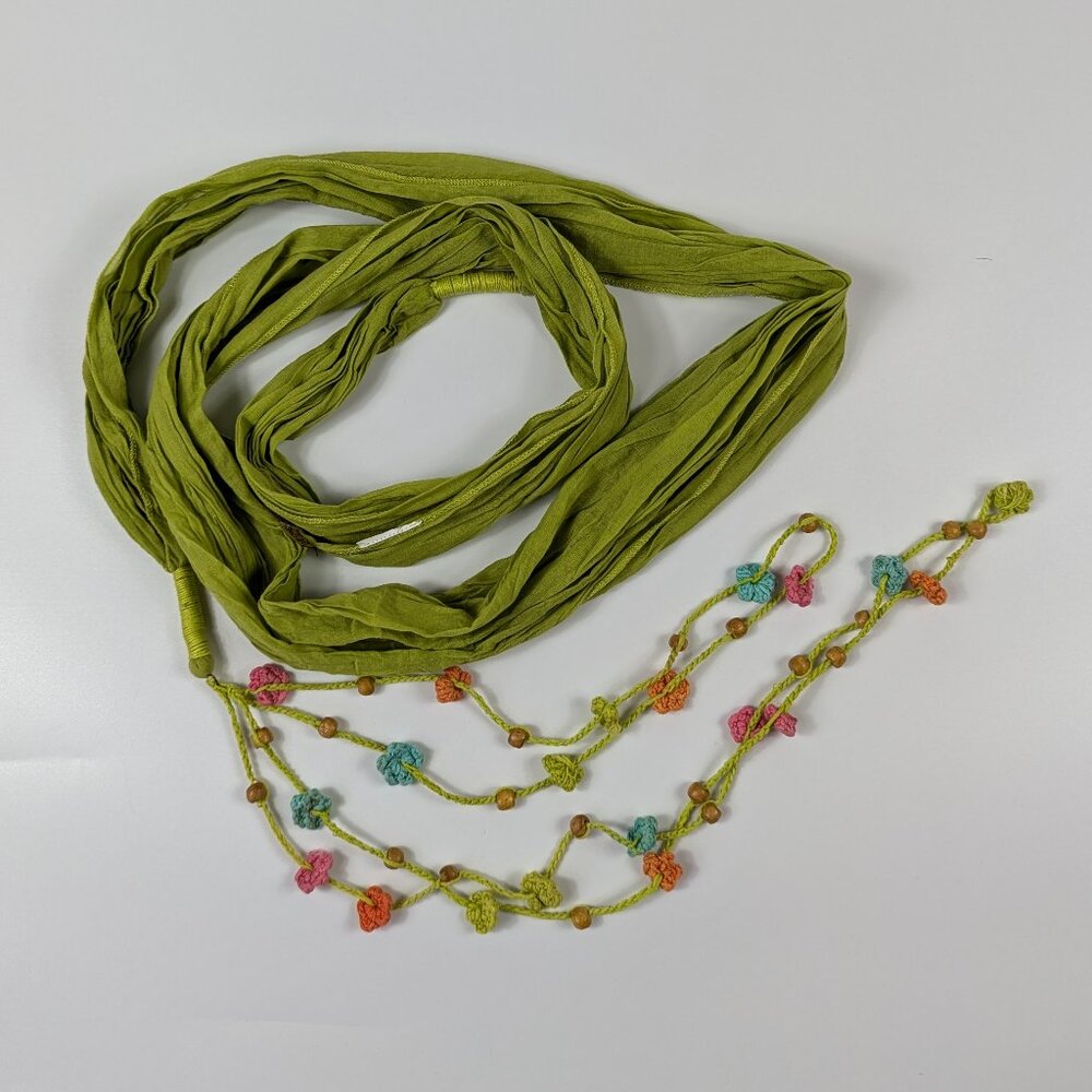 All Jazzed Up Crochet Flower Green Scarf Necklace Art